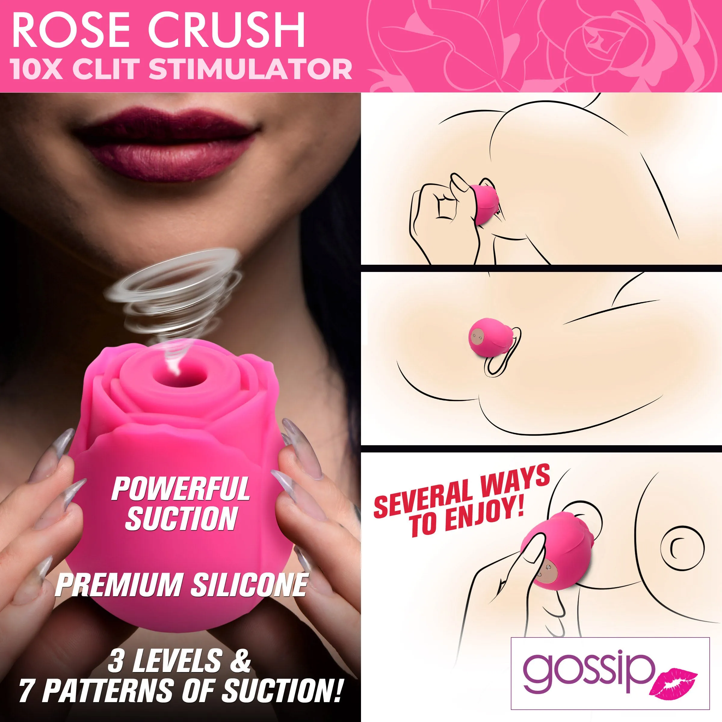 10X Rose Silicone Clitoral Stimulator
