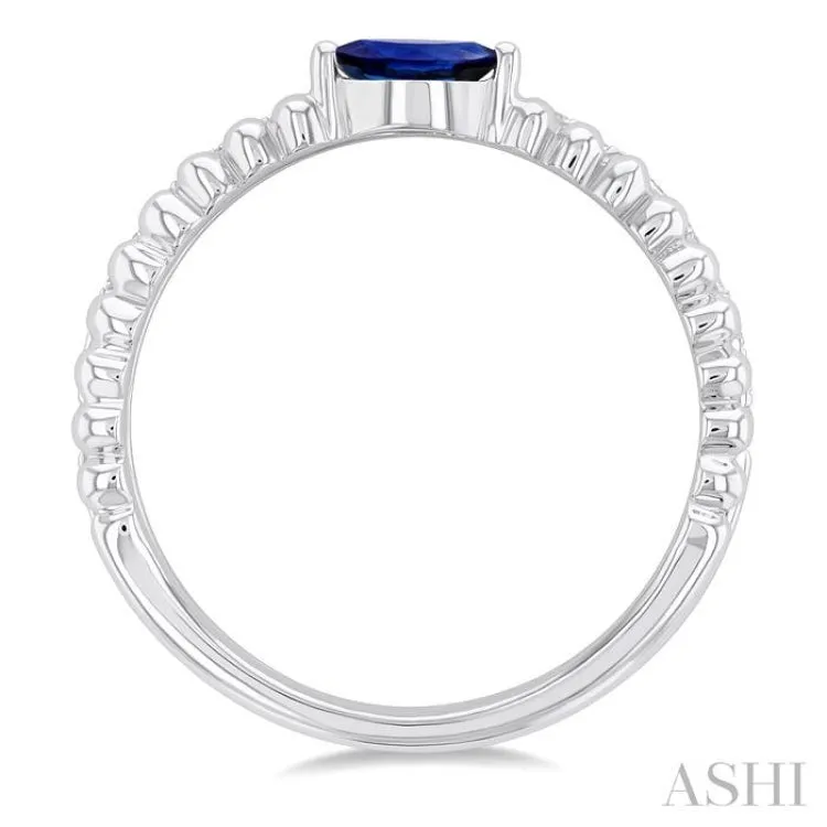 1/5 ctw Round Cut Diamond and 5X2.5MM Marquise Shape Sapphire Precious Split Twin Ring in 10K White Gold