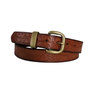 32mm | Embossed | Tan Belt | Antique Gold Buckle