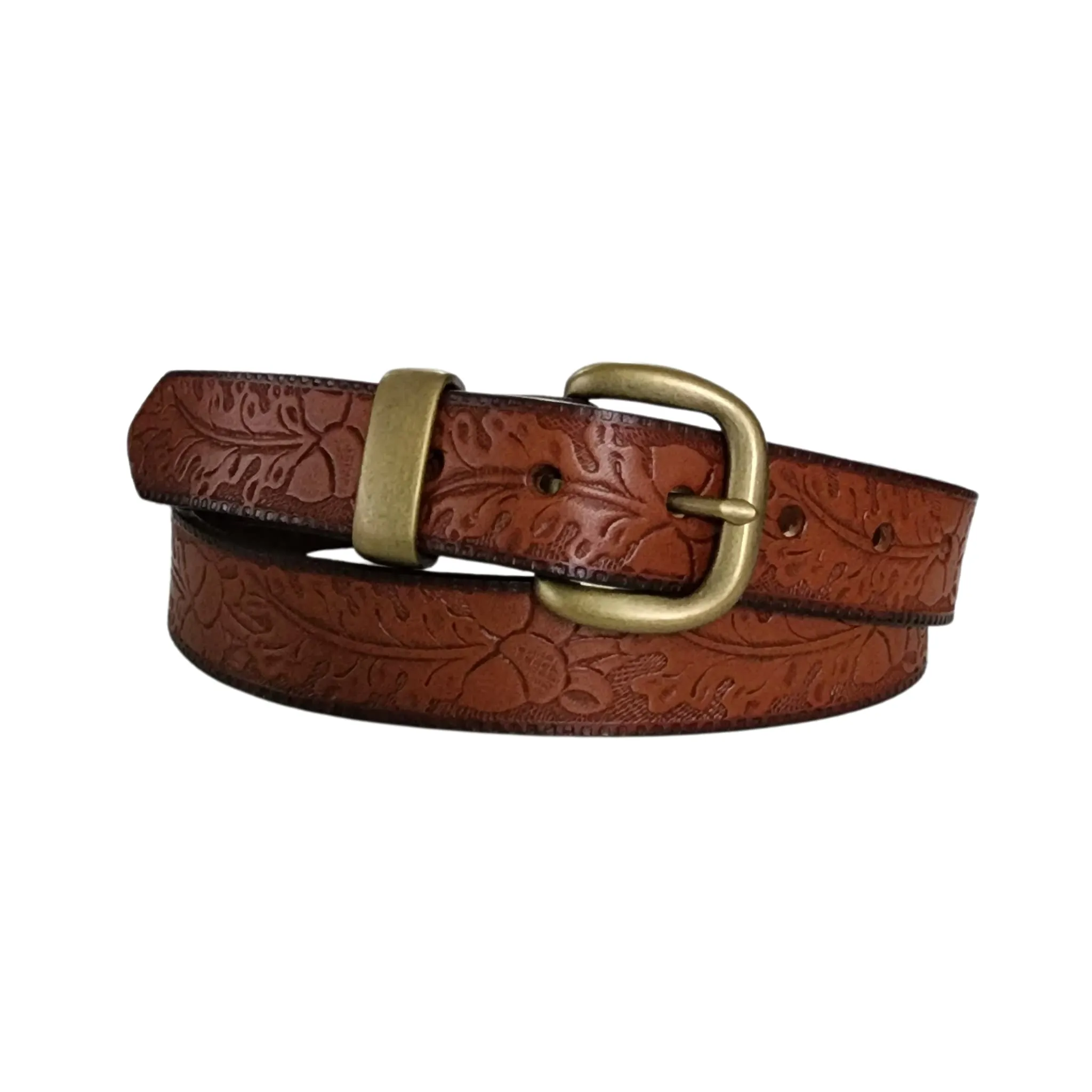 32mm | Embossed | Tan Belt | Antique Gold Buckle