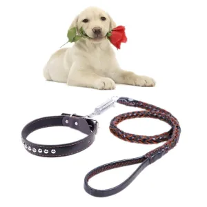 Adjustable Cowhide Dog Collar & Leash Set M