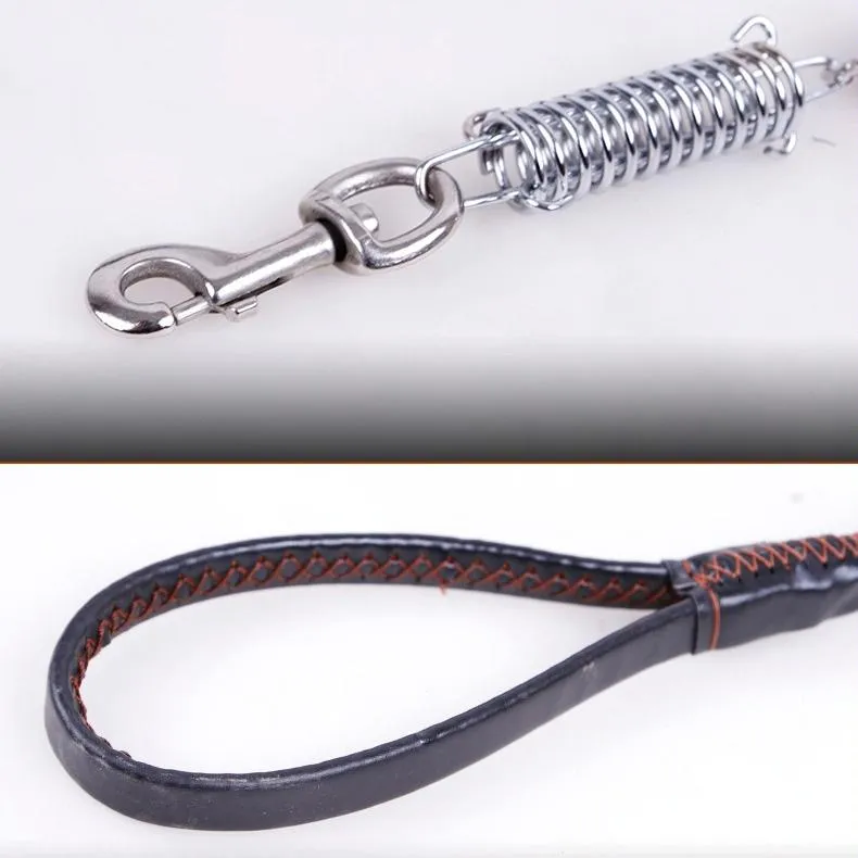 Adjustable Cowhide Dog Collar & Leash Set M