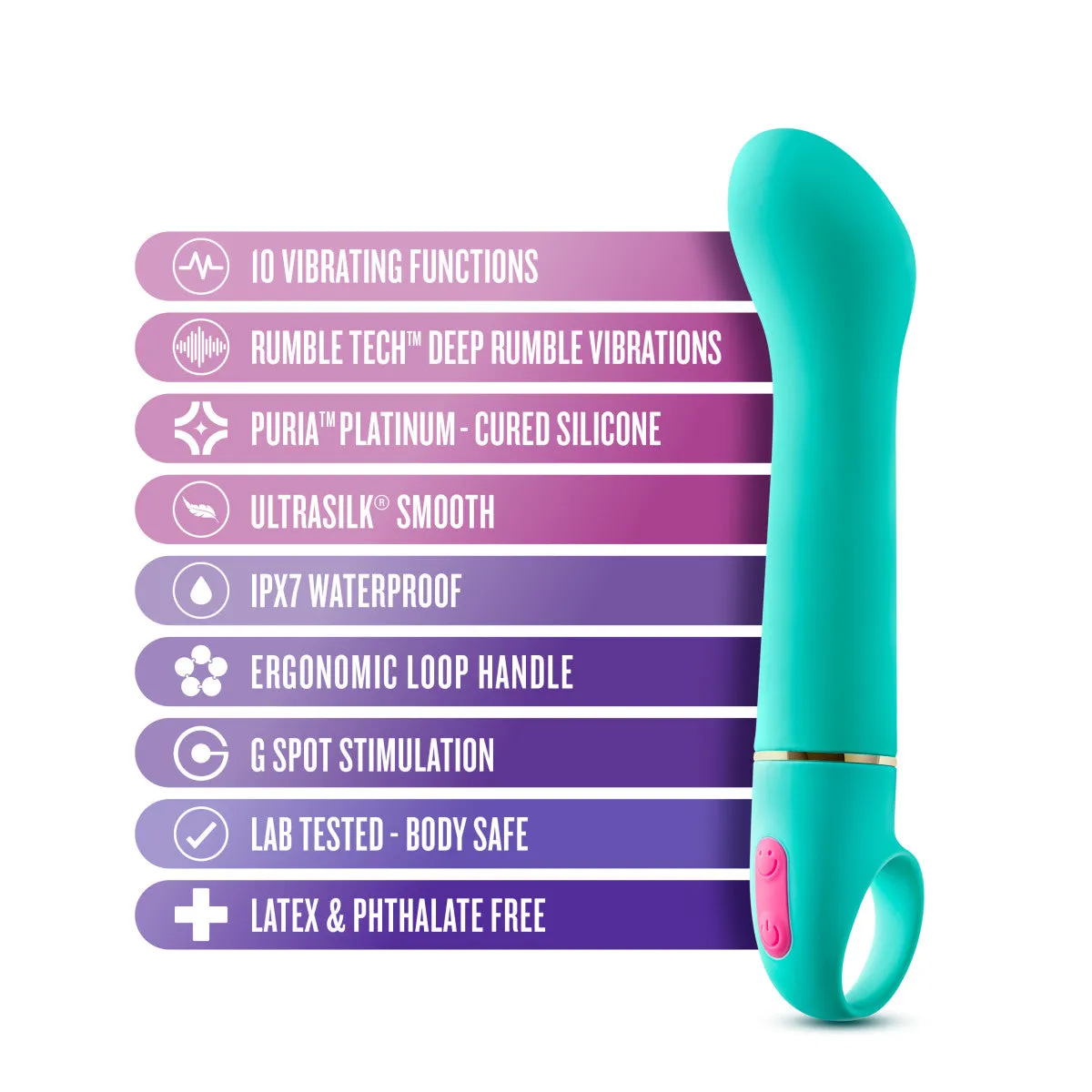 Aria By Blush® | Flirty AF: Enhanced G-Spot Stimulation Teal Silicone Vibrator with Powerful RumboTech™ Technology