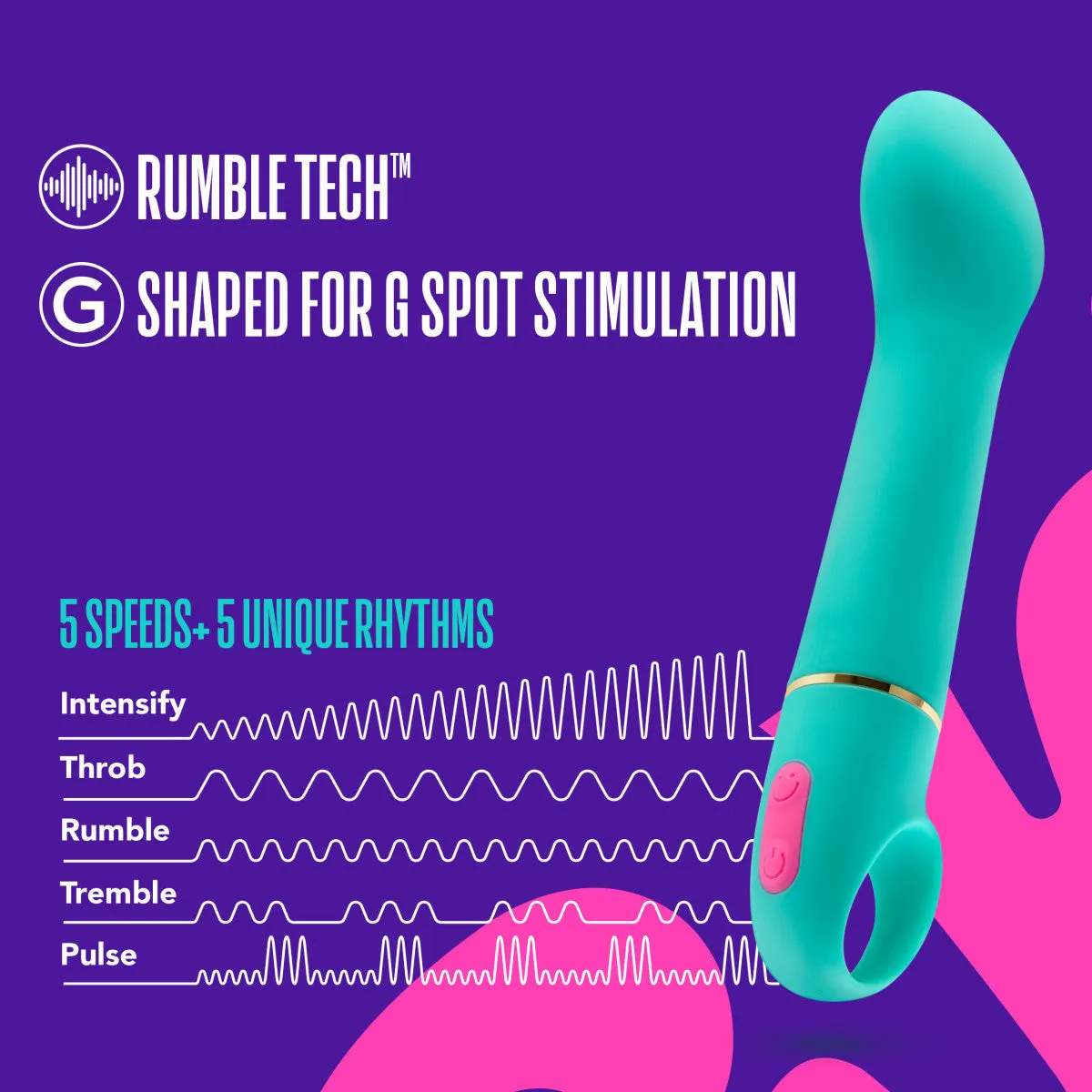 Aria By Blush® | Flirty AF: Enhanced G-Spot Stimulation Teal Silicone Vibrator with Powerful RumboTech™ Technology