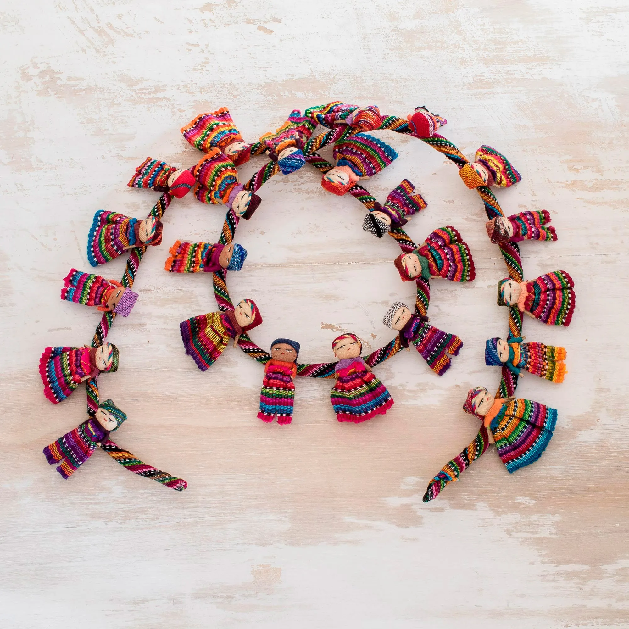 Artisan Crafted Guatemalan Worry Doll Garland - Joy and Diversity | NOVICA