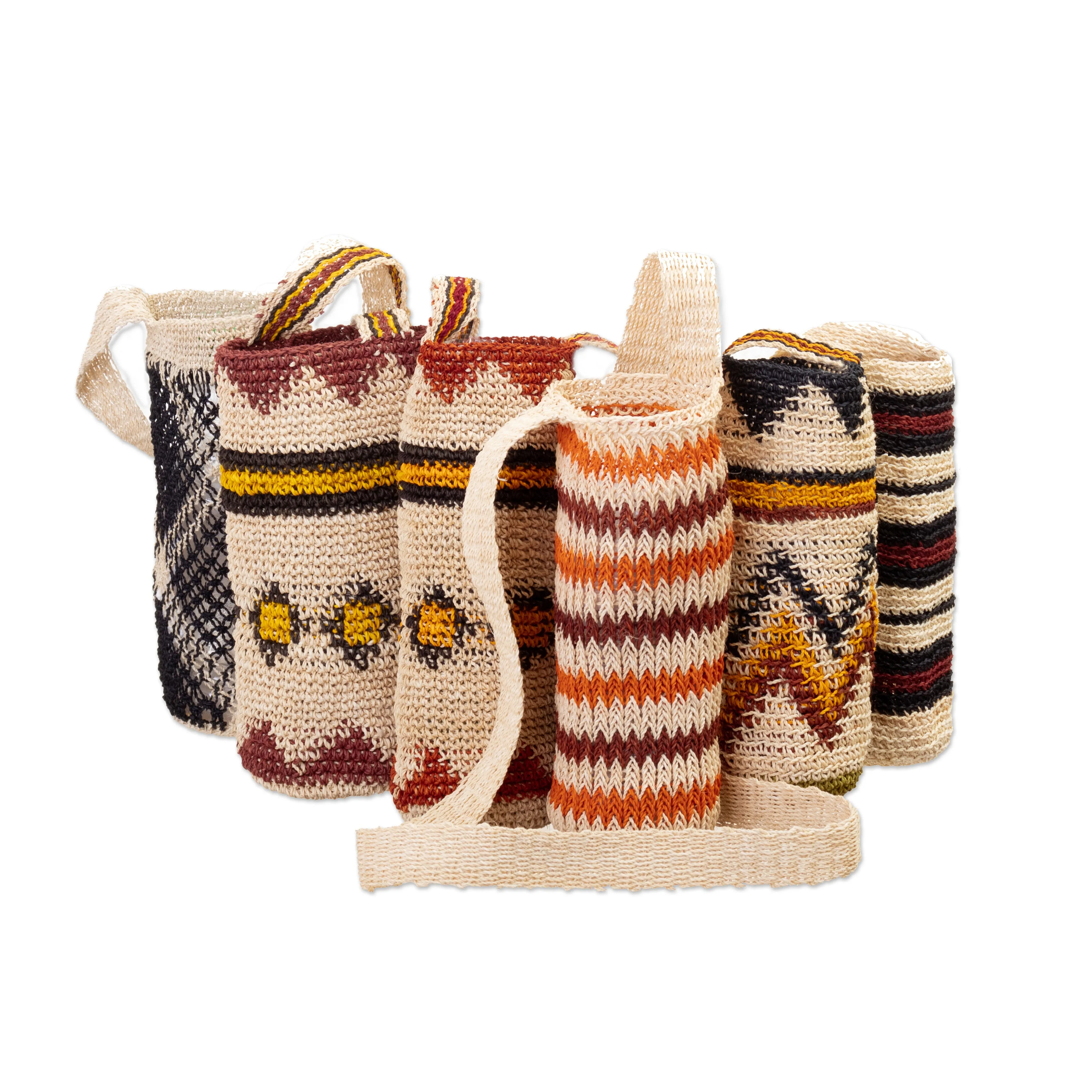 Assorted Handwoven Natural Fiber Bottle Holder with Strap  - Refreshing Chambira | NOVICA