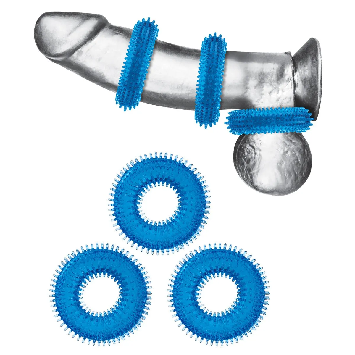 Blue Line Ultra Stim Stretch Cock Ring Set 3 Pack Blue