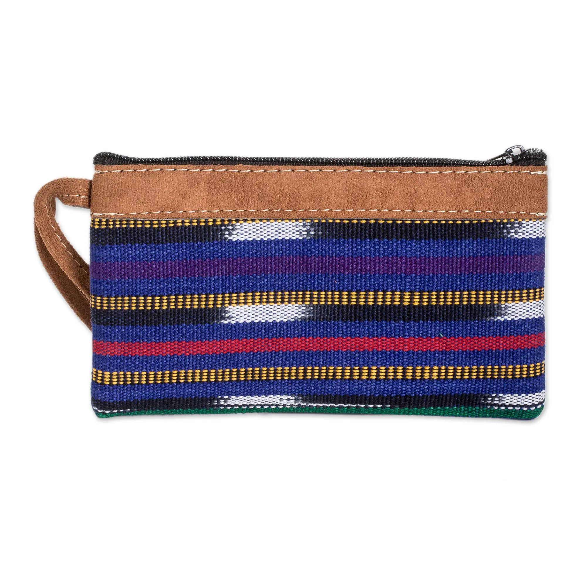Blue Patterned Cotton Wristlet Bag Handwoven in Guatemala - Guatemalan Skies | NOVICA