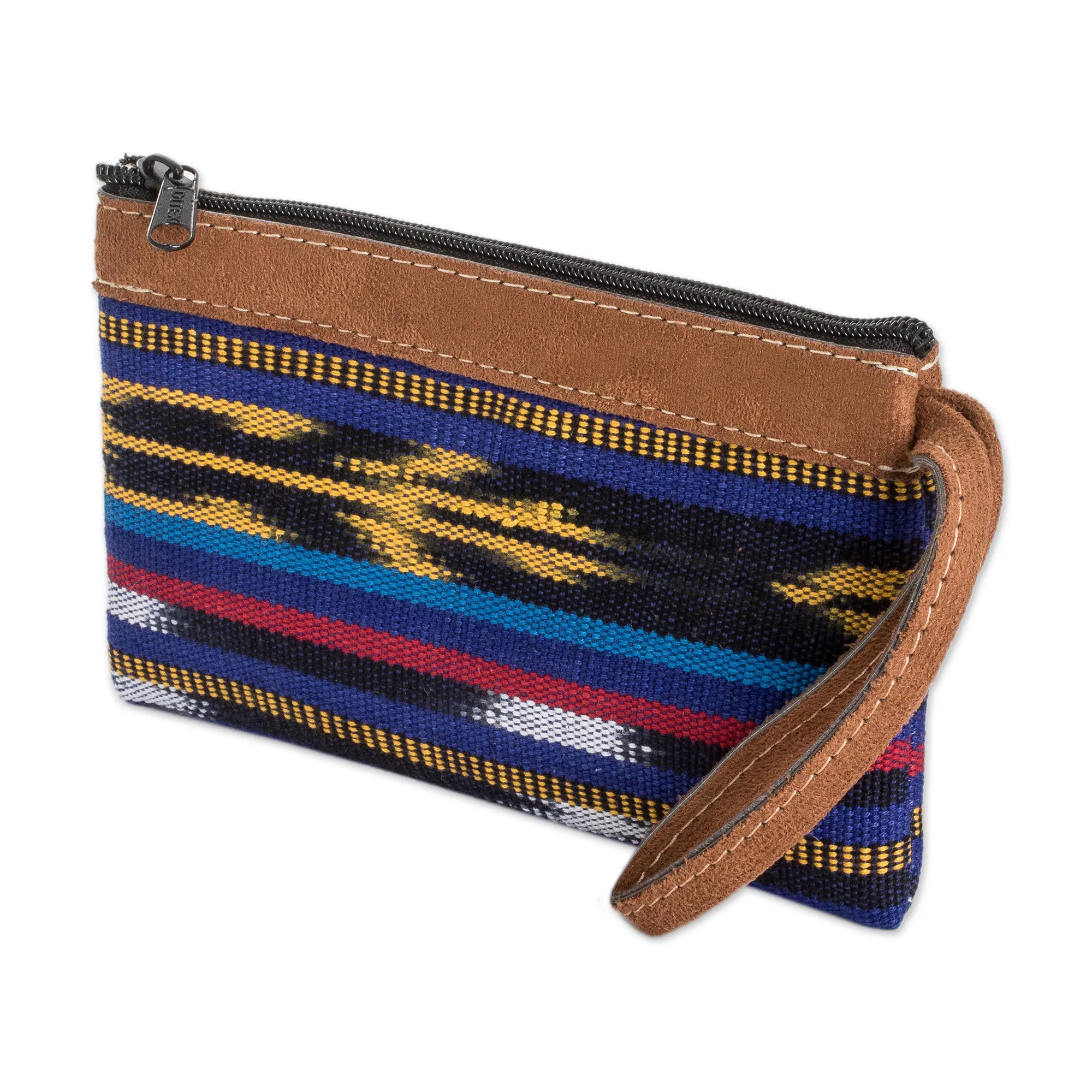 Blue Patterned Cotton Wristlet Bag Handwoven in Guatemala - Guatemalan Skies | NOVICA