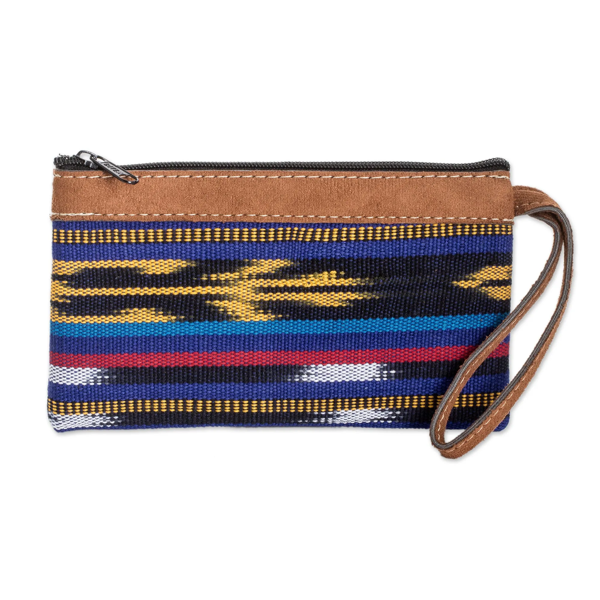 Blue Patterned Cotton Wristlet Bag Handwoven in Guatemala - Guatemalan Skies | NOVICA