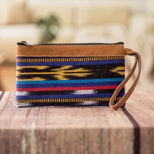Blue Patterned Cotton Wristlet Bag Handwoven in Guatemala - Guatemalan Skies | NOVICA