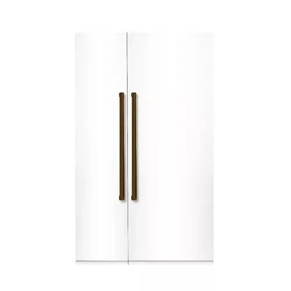 Bold 48 In. 25.2 CF TTL. Counter-Depth Built-In Side-By-Side Refrigerator in White with Bronze Handles