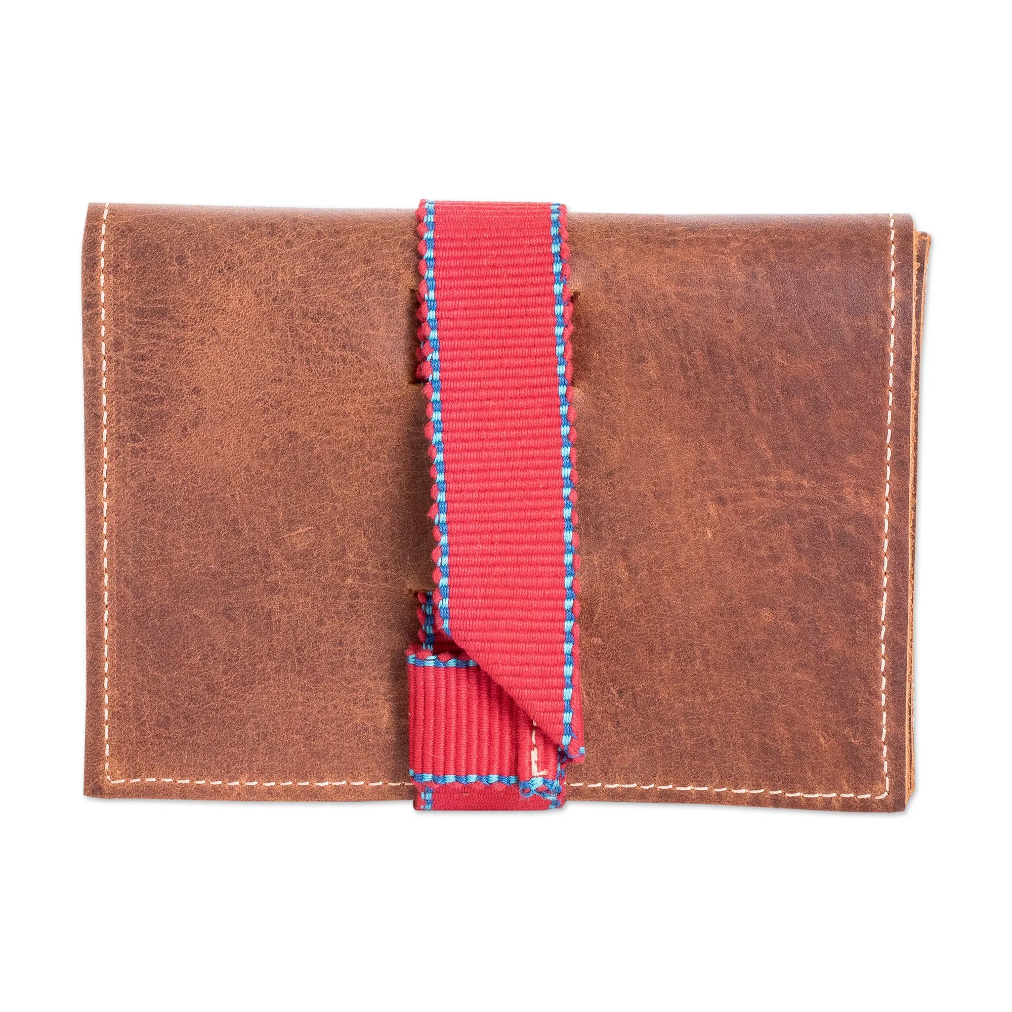 Brown Leather Cable Case with Claret Cotton Textile - Claret Keeper | NOVICA