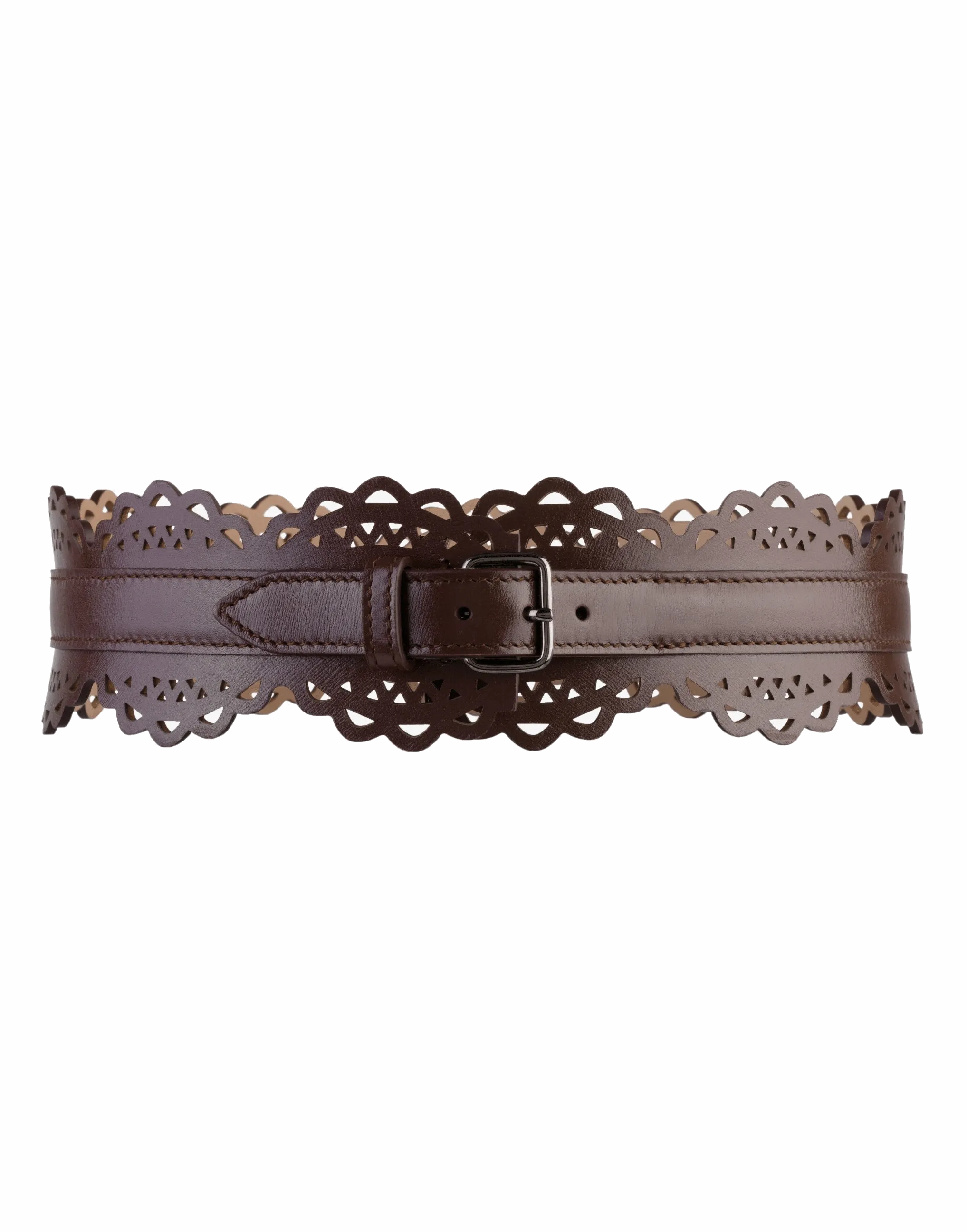 Brown Openwork Leather Corset Belt