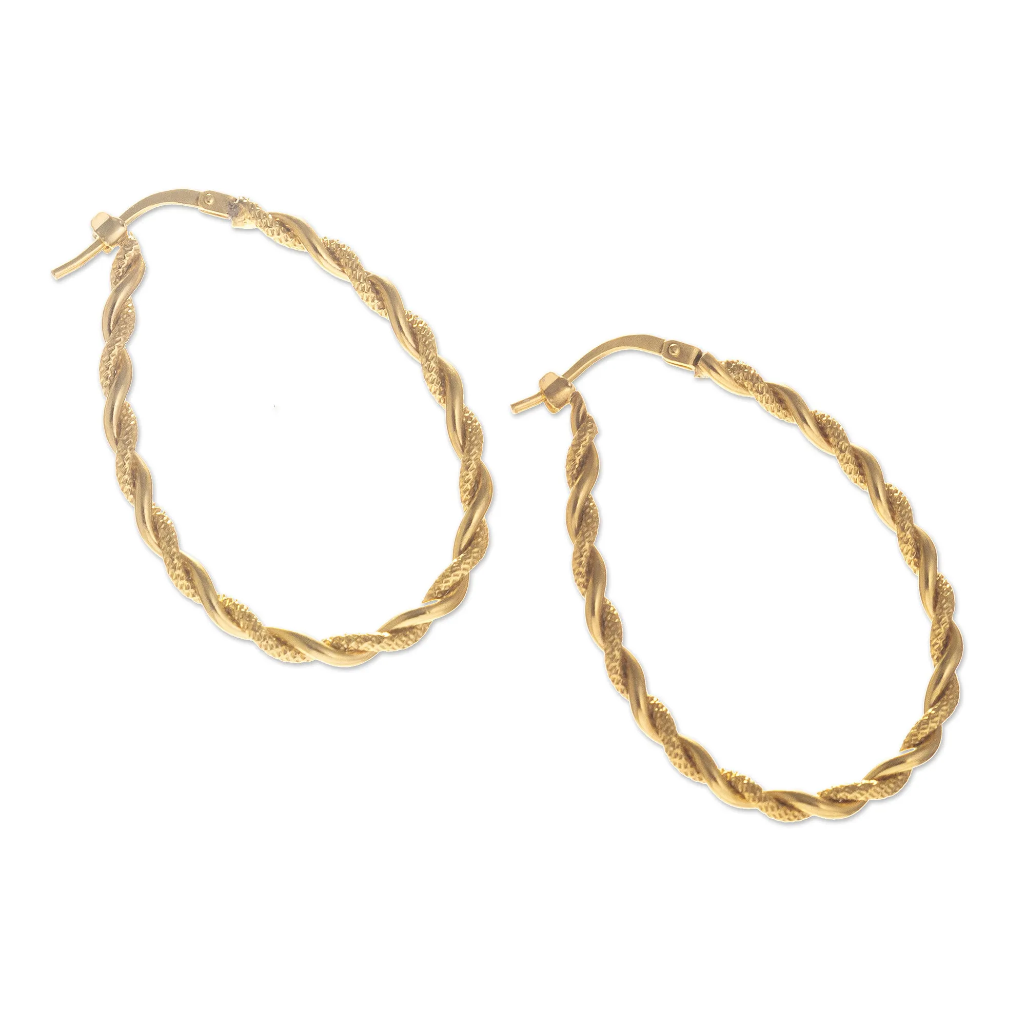 Classic Twist Artisan Crafted Gold Plated Hoop Earrings - Times Two | NOVICA