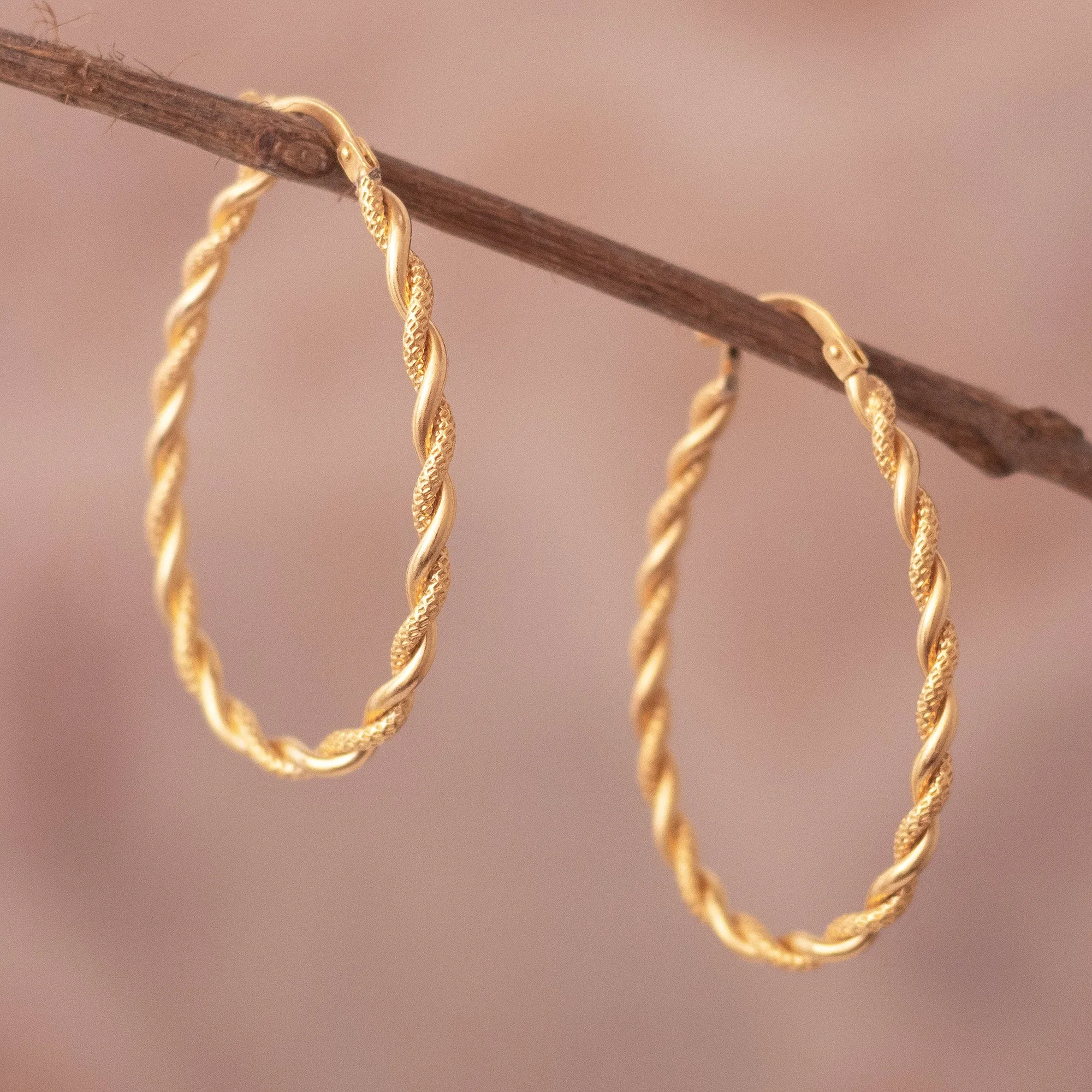 Classic Twist Artisan Crafted Gold Plated Hoop Earrings - Times Two | NOVICA