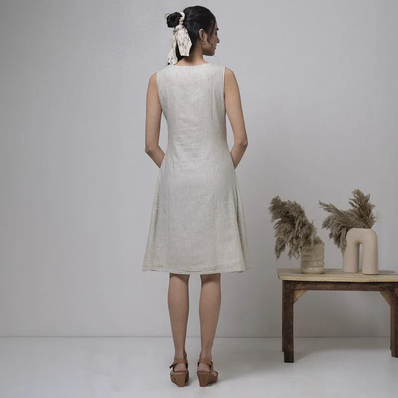 Cotton Dress For Women | V Neck | Sleeveless | Beige