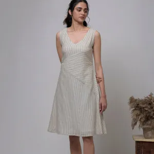 Cotton Dress For Women | V Neck | Sleeveless | Beige