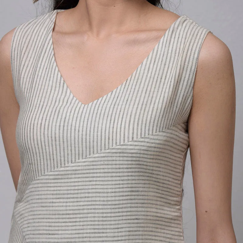 Cotton Dress For Women | V Neck | Sleeveless | Beige