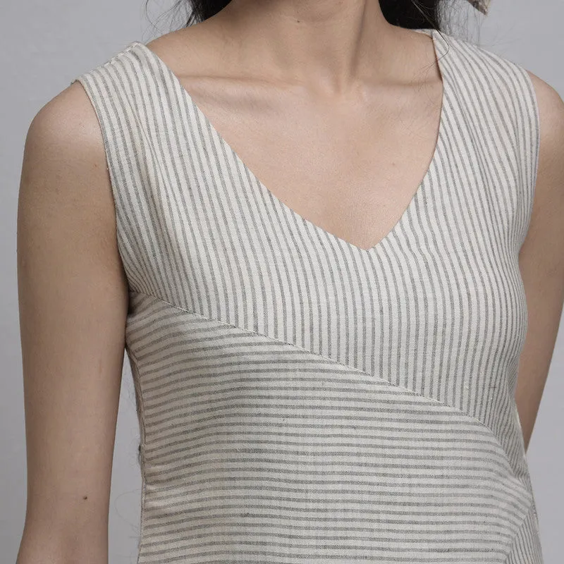 Cotton Dress For Women | V Neck | Sleeveless | Beige