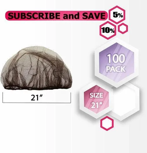 Disposable Hair Nets. Pack of 100 Brown Nylon, Polyester HairNets 21".