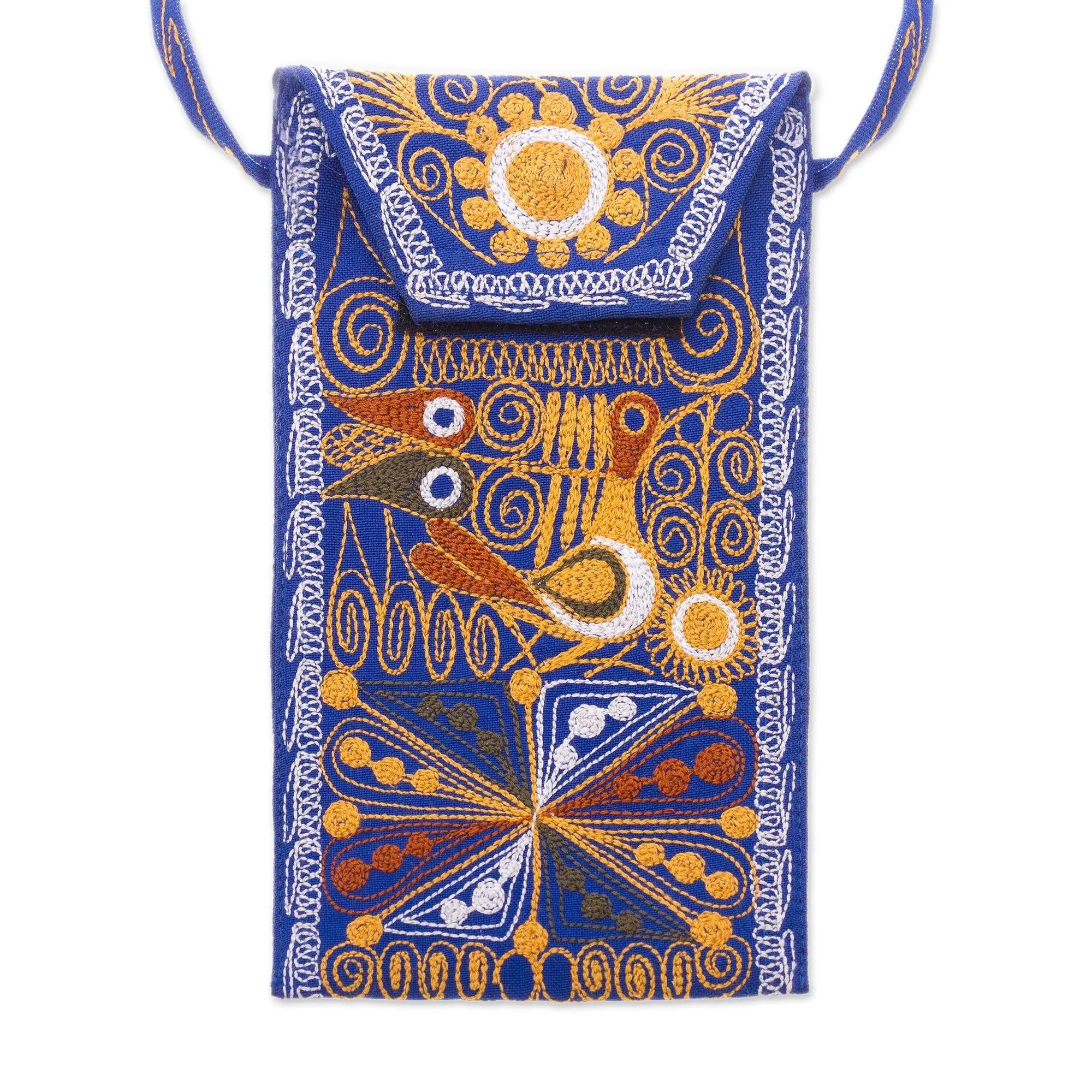 Embroidered Eyeglasses Bag in Royal Blue from Peru - Embellished Beauty in Blue | NOVICA