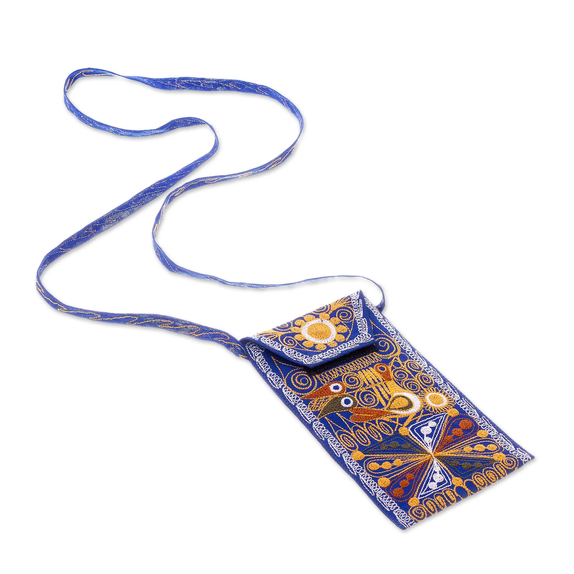Embroidered Eyeglasses Bag in Royal Blue from Peru - Embellished Beauty in Blue | NOVICA