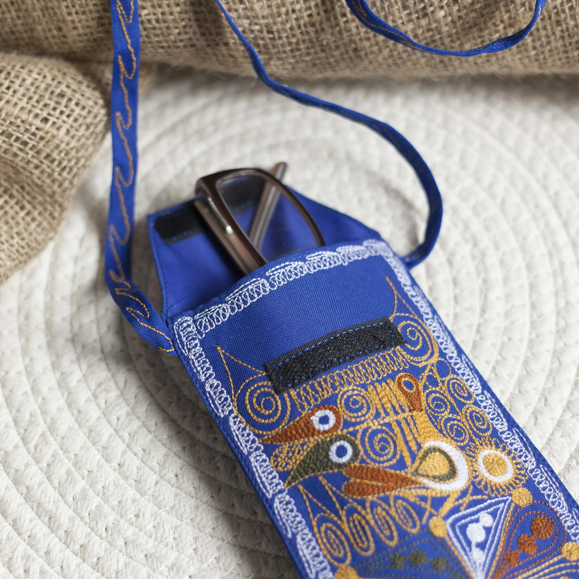 Embroidered Eyeglasses Bag in Royal Blue from Peru - Embellished Beauty in Blue | NOVICA
