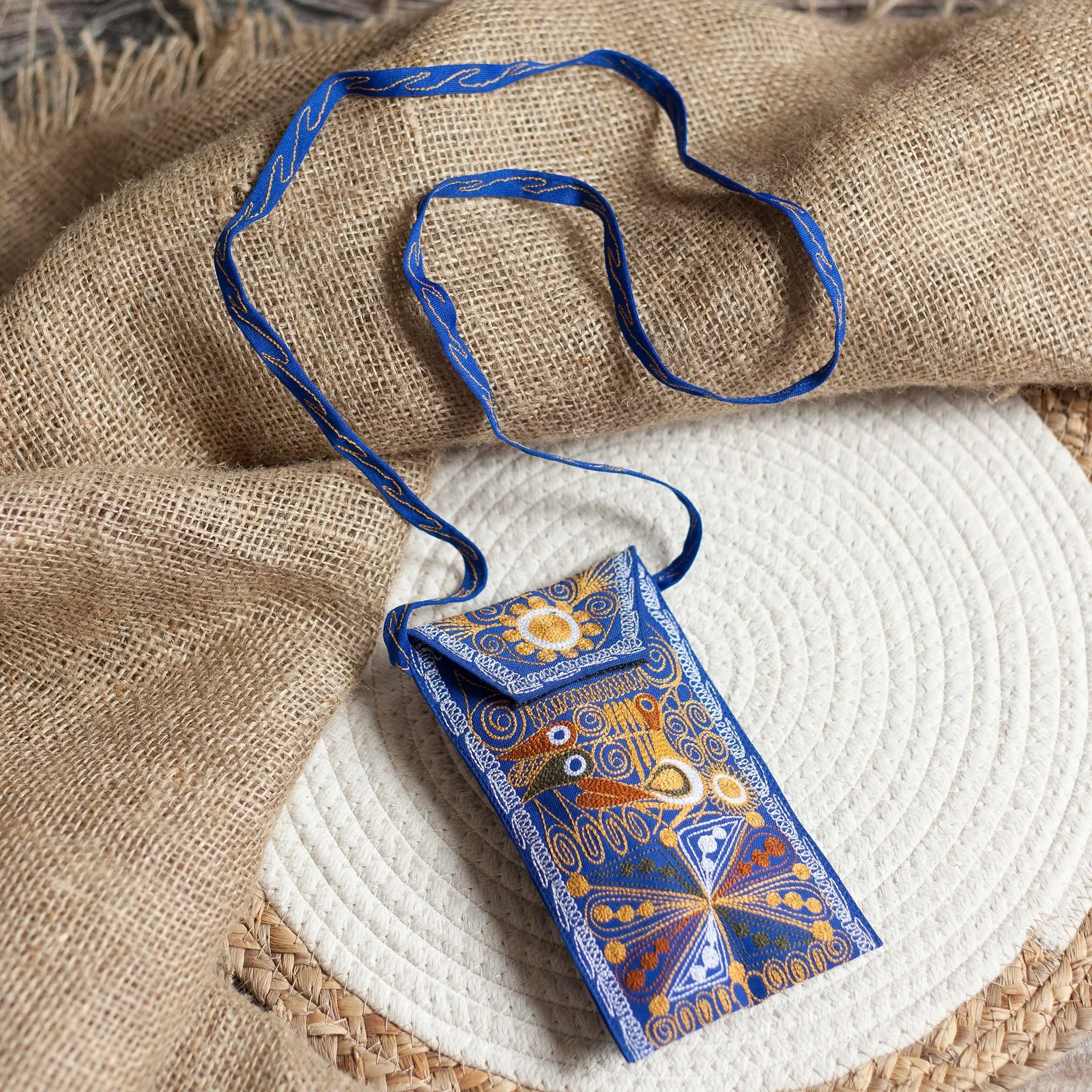Embroidered Eyeglasses Bag in Royal Blue from Peru - Embellished Beauty in Blue | NOVICA