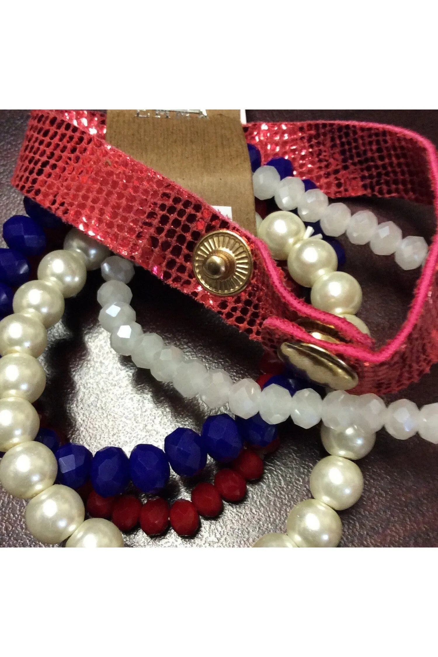 Emma Multiple Strand Red/White/Blue Bracelet