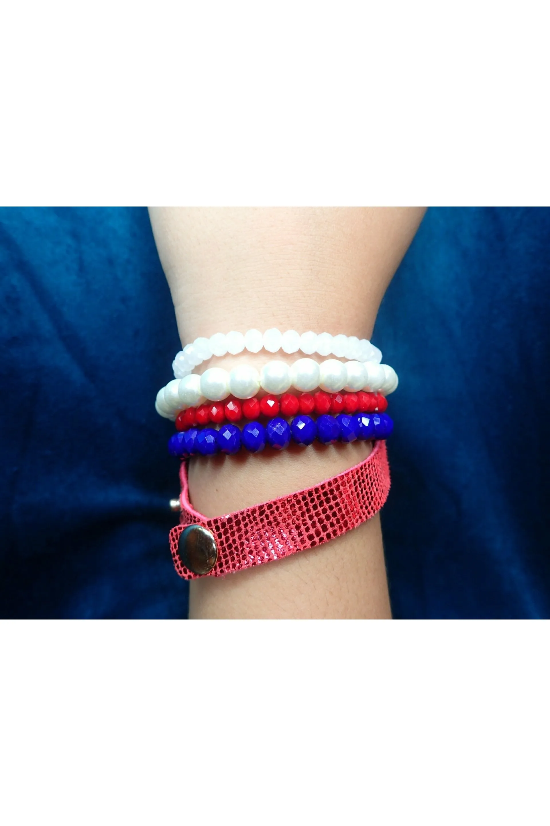 Emma Multiple Strand Red/White/Blue Bracelet