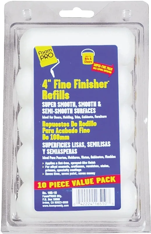 Foampro 165-10 Roller Refill, 3/8 in Thick Nap, 4 in L, Foam Cover :CD 10: QUANTITY: 1