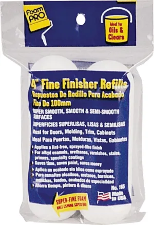 Foampro 165 Roller Refill, 3/8 in Thick Nap, 4 in L, Foam Cover :PK 2: QUANTITY: 1