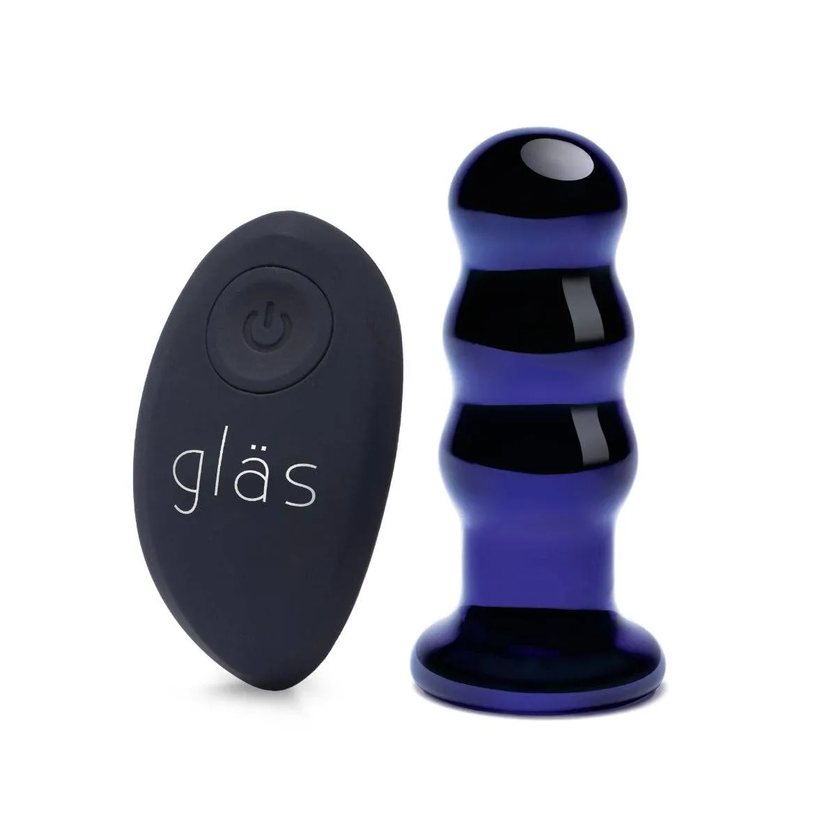 Glas Rechargeable Remote Controlled Vibrating Beaded Butt Plug Blue 3.5 Inch