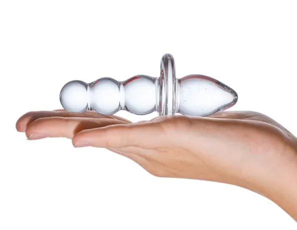 Glas Titus Beaded Butt Plug Clear 4.5 Inch