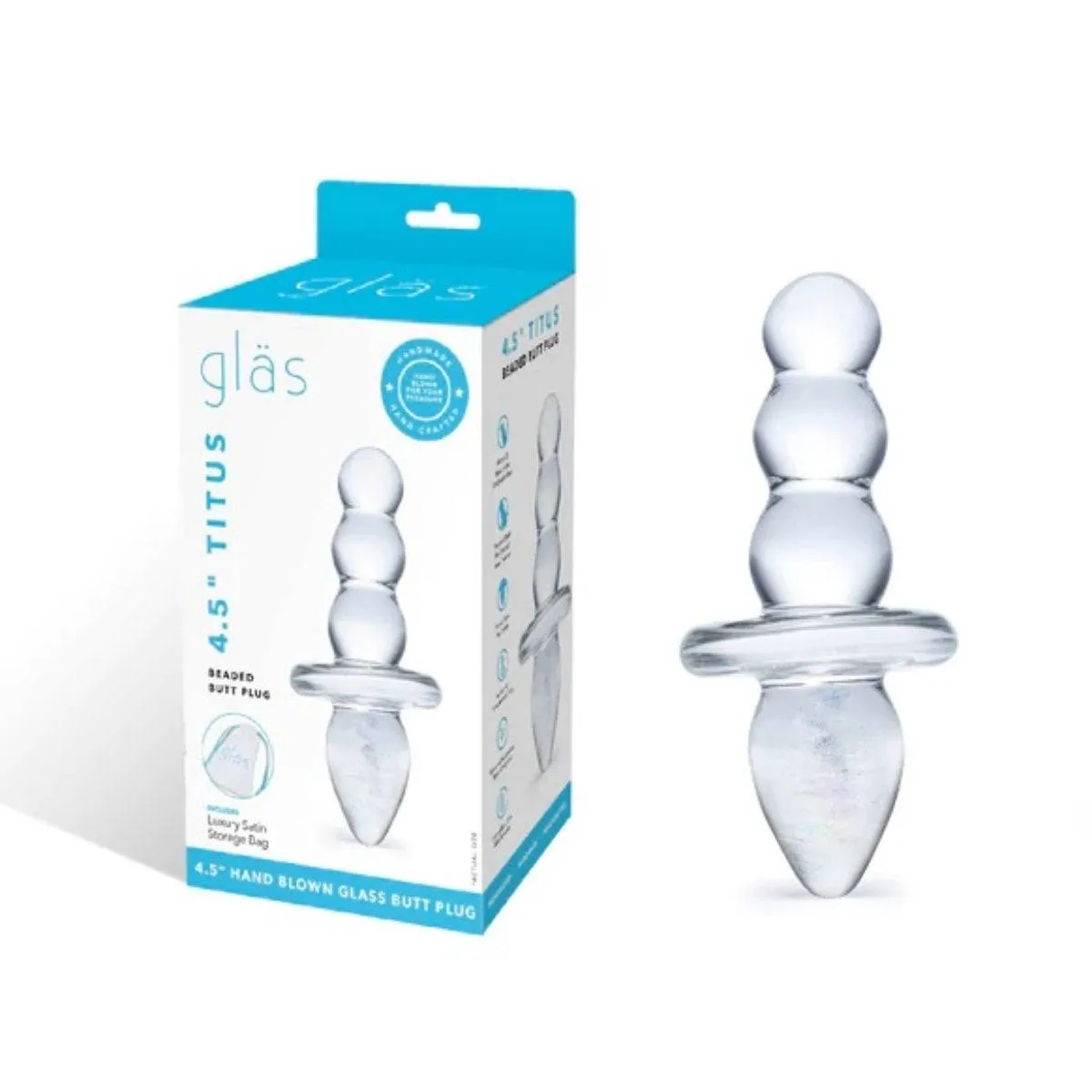Glas Titus Beaded Butt Plug Clear 4.5 Inch