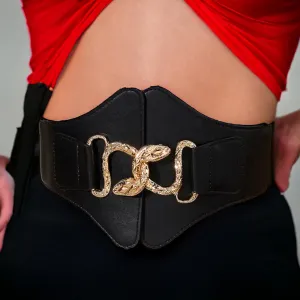 Gold Snakes Black Corset Belt