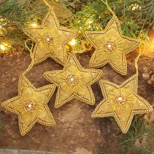 Golden Star Shaped Beaded Ornaments - Set of 5 - Dazzling Stars
