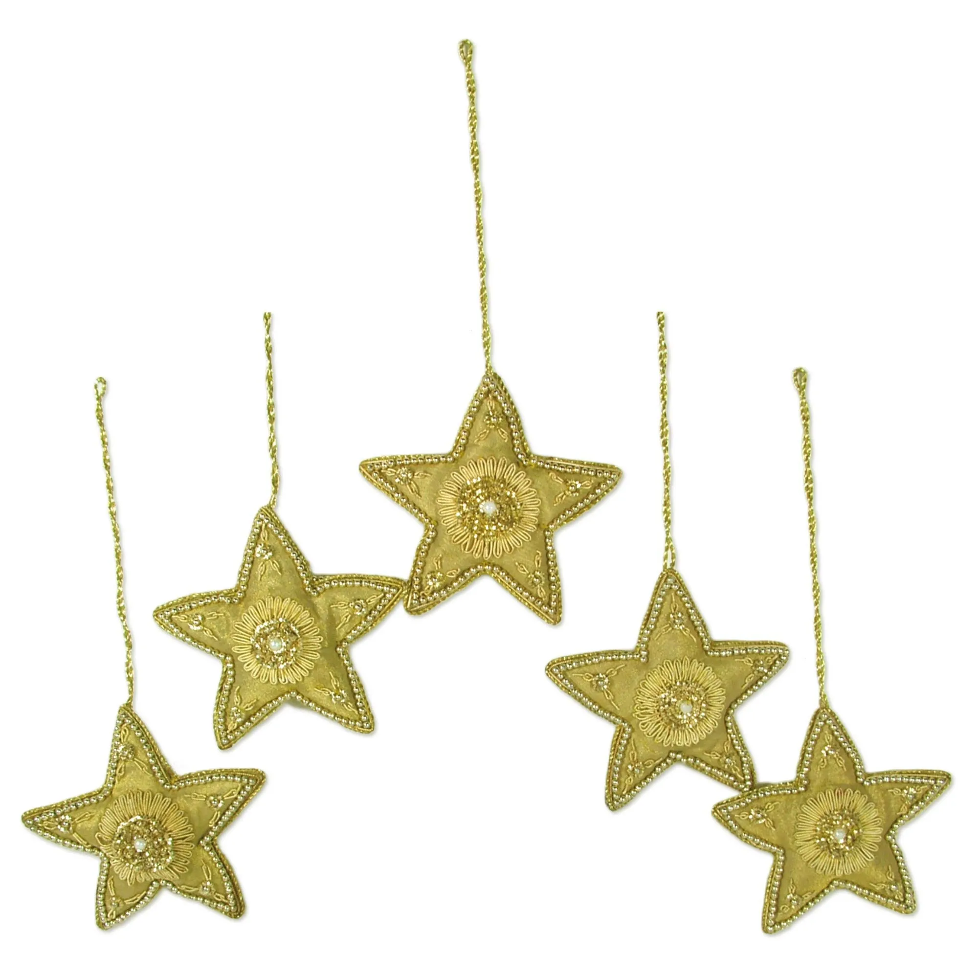 Golden Star Shaped Beaded Ornaments - Set of 5 - Dazzling Stars