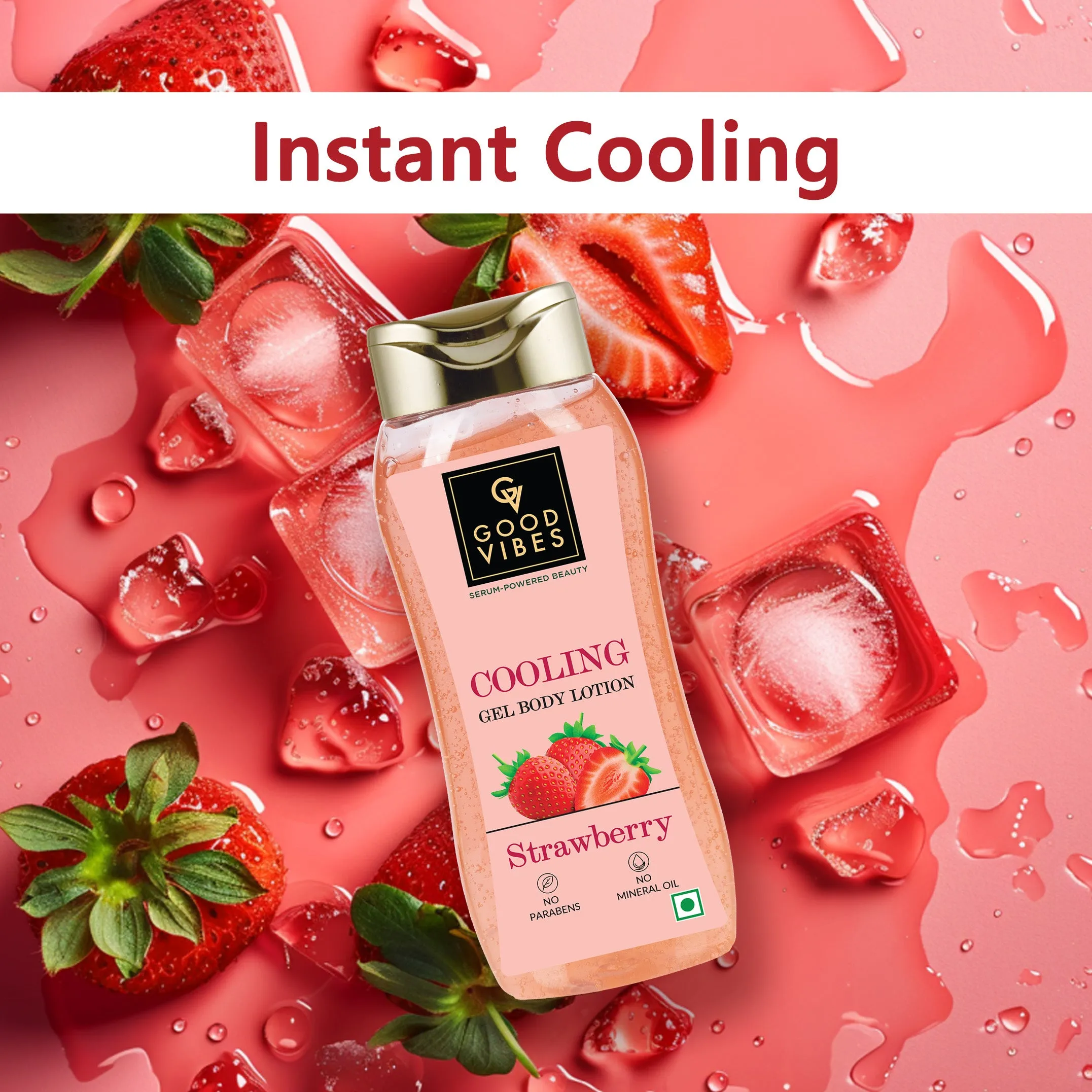 Good Vibes Strawberry Cooling Gel Body Lotion (210 ml) |Non-sticky Formulation | Instant Cooling Sensation | For Hydrating skin | For Healthy skin