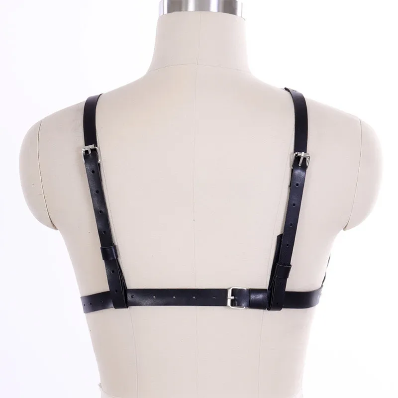 Goth 'Alone in the Dark' Black Goth Triple Ring Faux Leather Harness