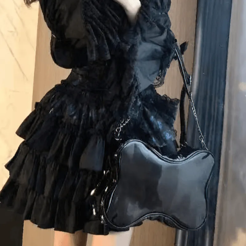 Gothic Patent Leather Bone Shape Bag / Punk Style Single Shoulder Bag