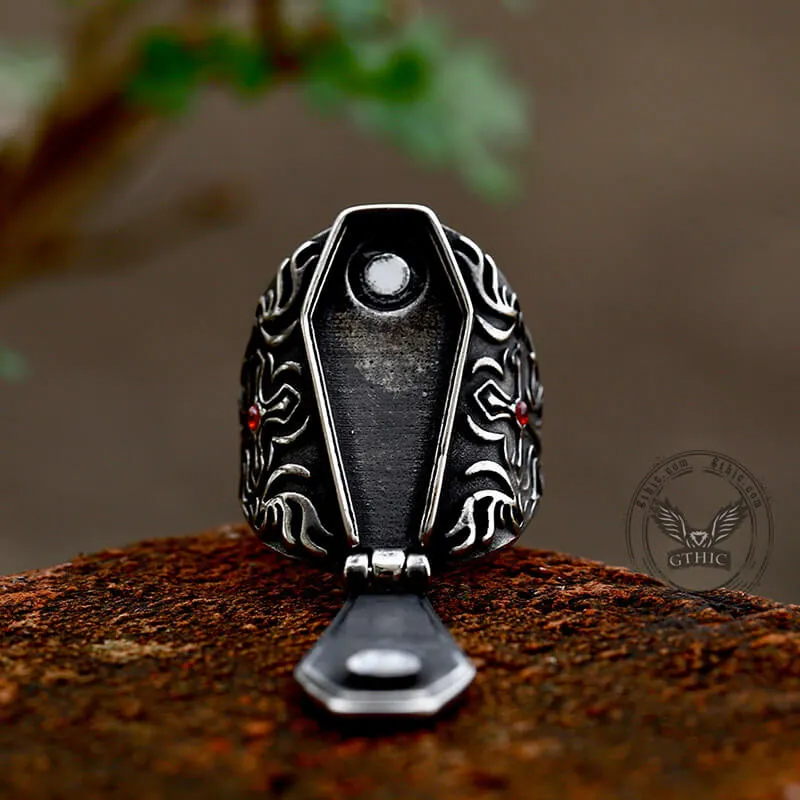 Gothic Vampire Coffin Stainless Steel Cross Ring