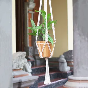 Hand-Knotted White Cotton Macrame Hanger from Bali - Pure Home | NOVICA