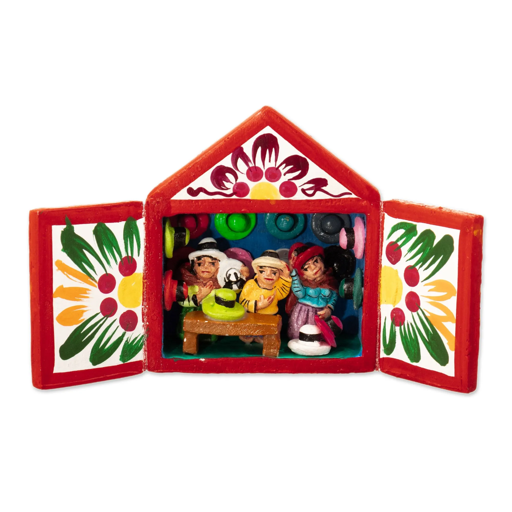 Hand-Painted Hat Store 5 Inch Wood and Ceramic Mini Retablo - Hat Store | NOVICA