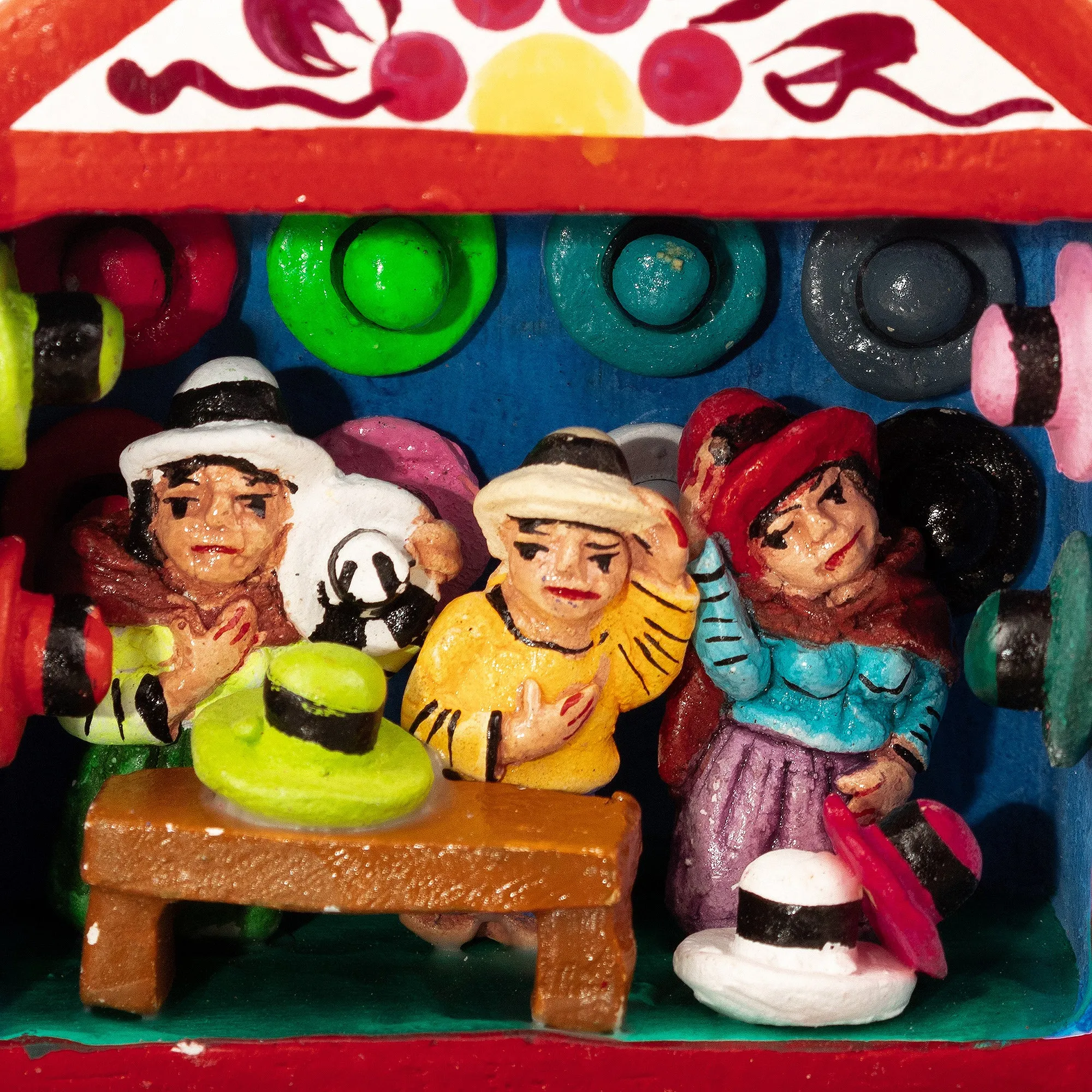 Hand-Painted Hat Store 5 Inch Wood and Ceramic Mini Retablo - Hat Store | NOVICA