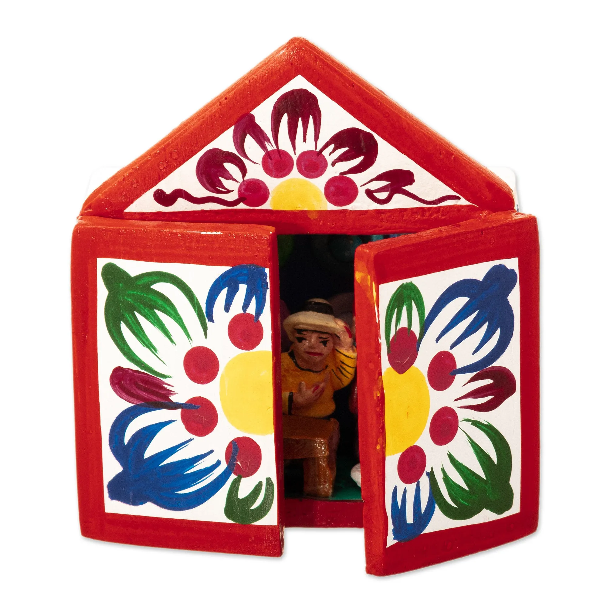 Hand-Painted Hat Store 5 Inch Wood and Ceramic Mini Retablo - Hat Store | NOVICA