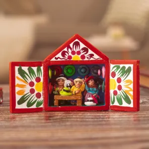 Hand-Painted Hat Store 5 Inch Wood and Ceramic Mini Retablo - Hat Store | NOVICA