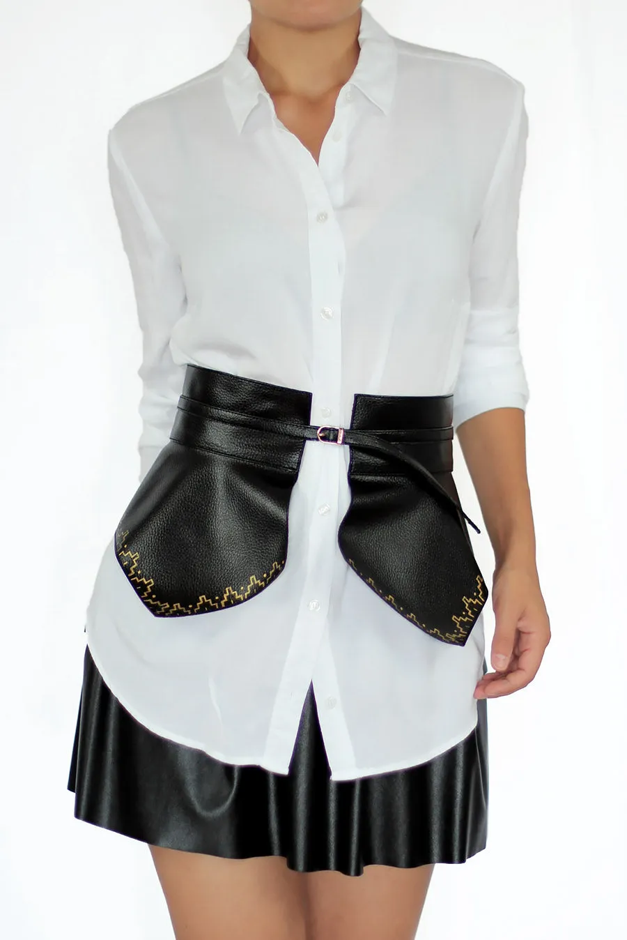 Hand Printed Leather Peplum Belt