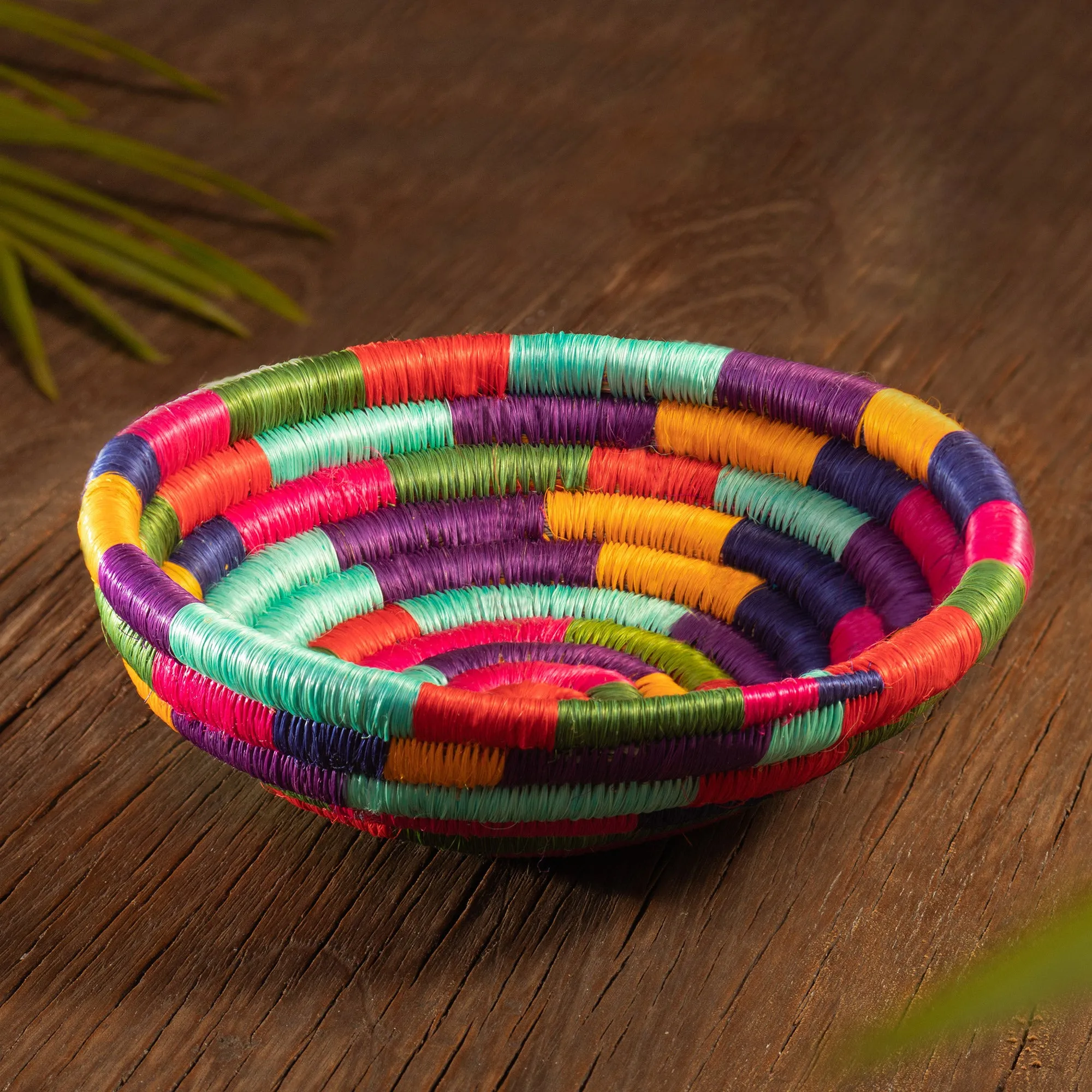 Handcrafted Colorful Natural Fiber Decorative Bowl - Guacamayas Festival | NOVICA